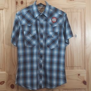 Wrangler Blu Rd Plaid Pearl Short Sleeve Men's M